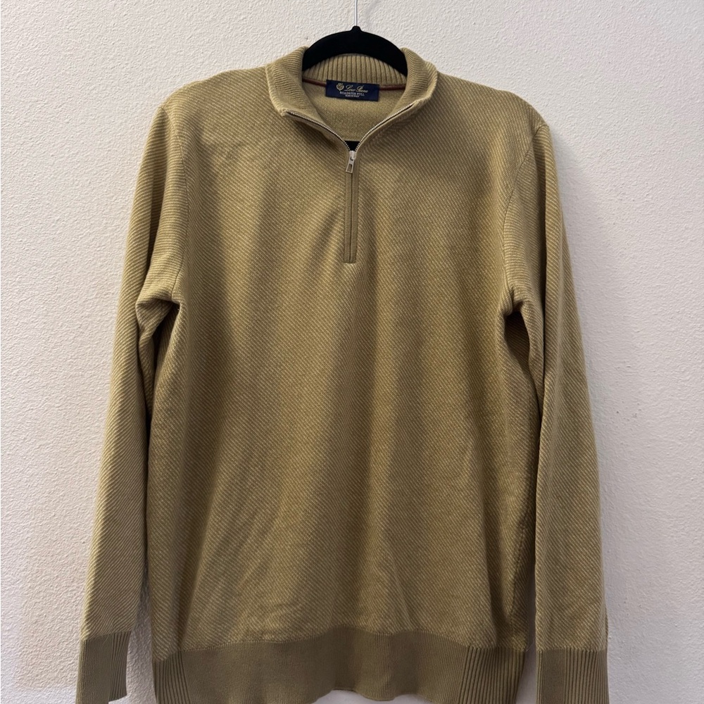 Loro Piana Tan Zip Up Sweater with Sporty Design